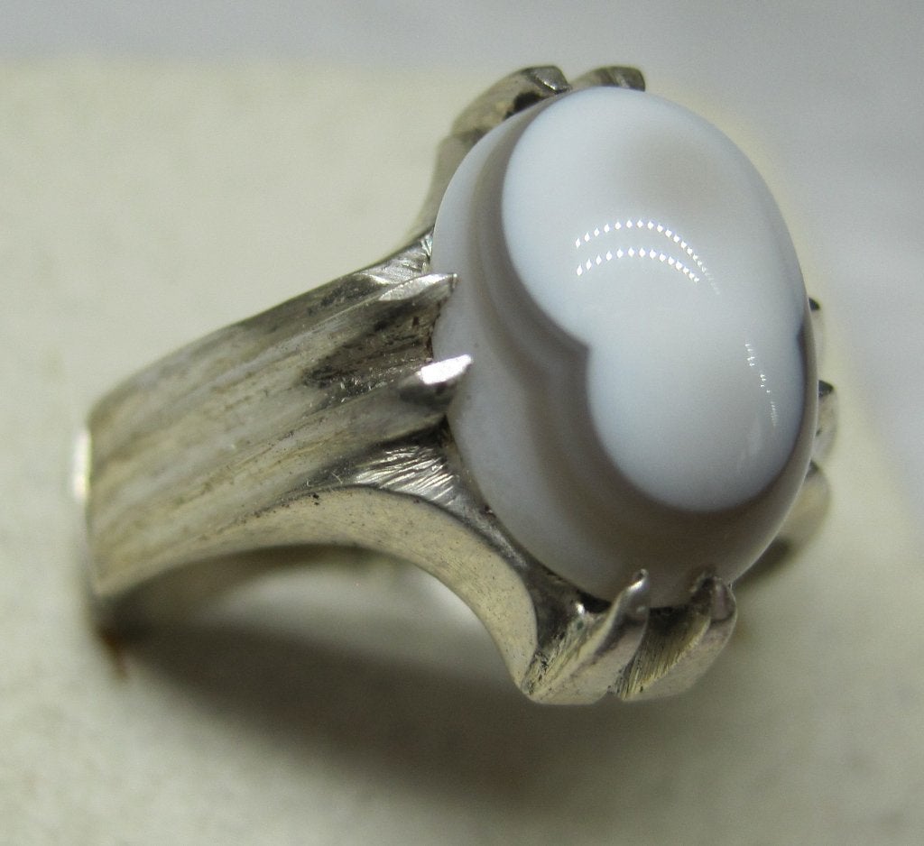 Vintage agaat ring zilver 925, Ophalen, 19 tot 20, Zo goed als nieuw, Met edelsteen