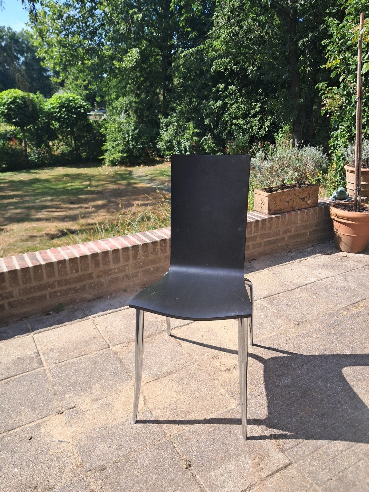 6 elegante zwarte Italiaanse eetkamerstoelen Diade RVS, Huis en Inrichting, Ophalen, Gebruikt, Zwart, Vijf, Zes of meer stoelen