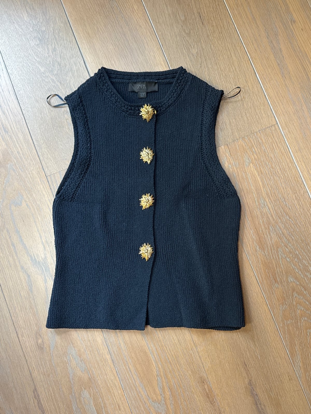 Donkerblauwe mouwloze gilet met gouden knopen, Ophalen of Verzenden, Zo goed als nieuw, Maat 38/40 (M), Blauw
