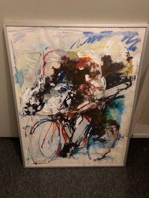 Tino Lintelo – gesigneerd schilderij wielrenner, Ophalen
