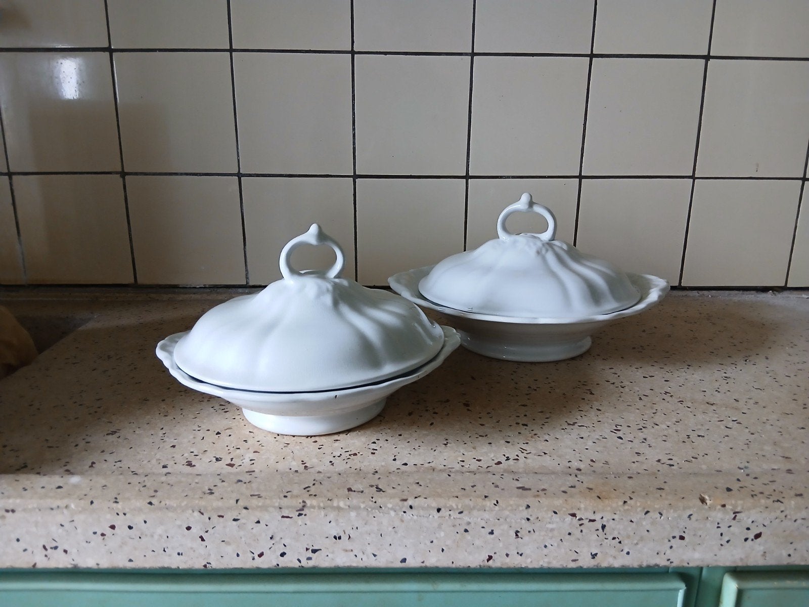 2x Petrus Regout dekschaal - wit porselein, Ophalen