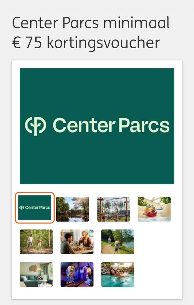 Kortingsvoucher van €75 voor Center Parcs, Drie personen of meer, Kortingsbon, Bungalowpark