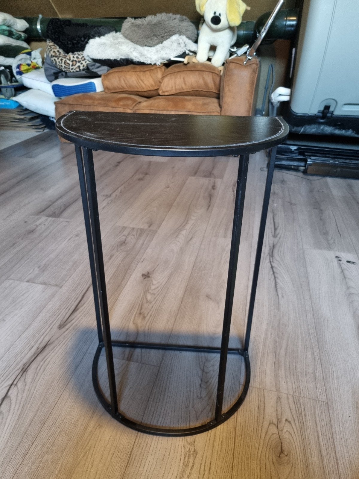 Halfronde bijzettafel zwart metaal met MDF bovenkant, Ophalen, Gebruikt, Overige vormen, Metaal of Aluminium