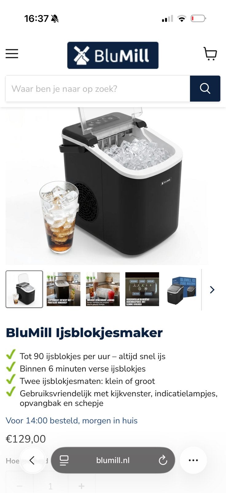 BluMill ijsblokjes machine, Ophalen of Verzenden, Zo goed als nieuw