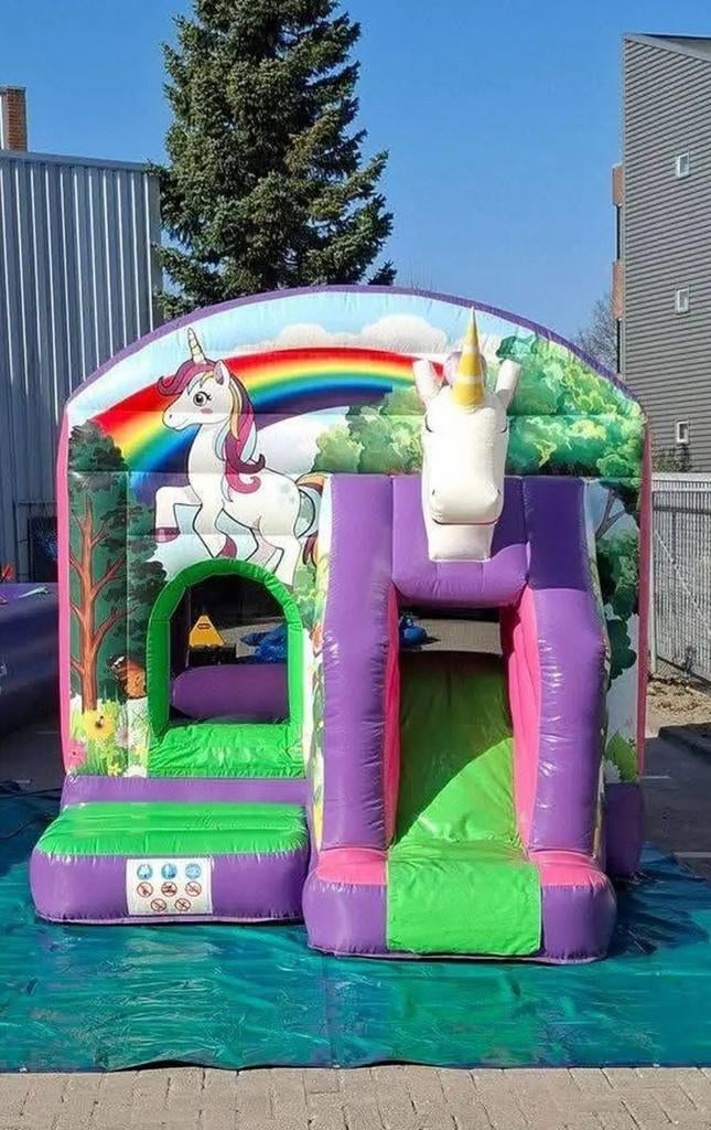 Unicorn springkussen te huur, Hobby en Vrije tijd, Feestartikelen | Verhuur, Zo goed als nieuw, Overige, Ophalen of Verzenden