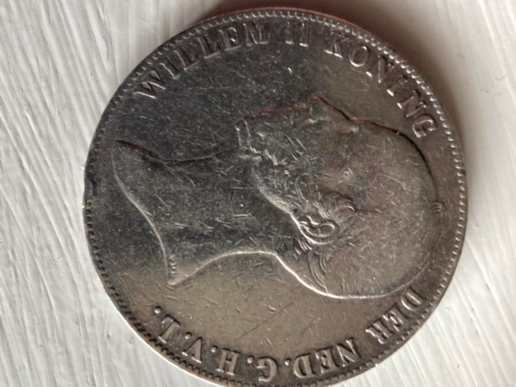 Zilveren Rijksdaalder 1845 Willem II - Zeldzame Munt, Zilver, Ophalen of Verzenden, Losse munt, 2½ gulden
