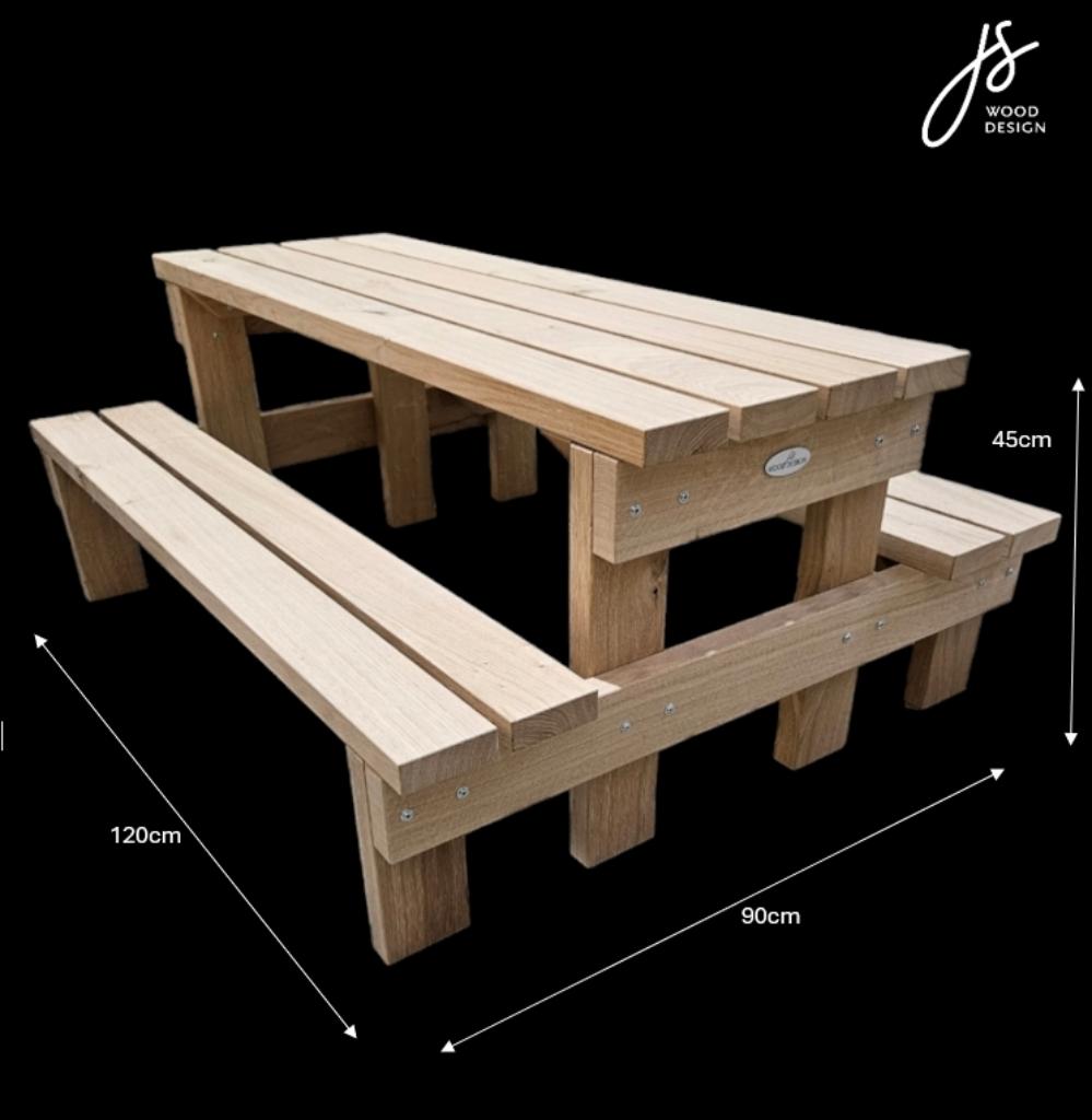 NIEUW IN ASSORTIMENT! Eiken kinder Picknicktafel 120cm, Ophalen, 100 tot 150 cm, Nieuw, 50 tot 100 cm