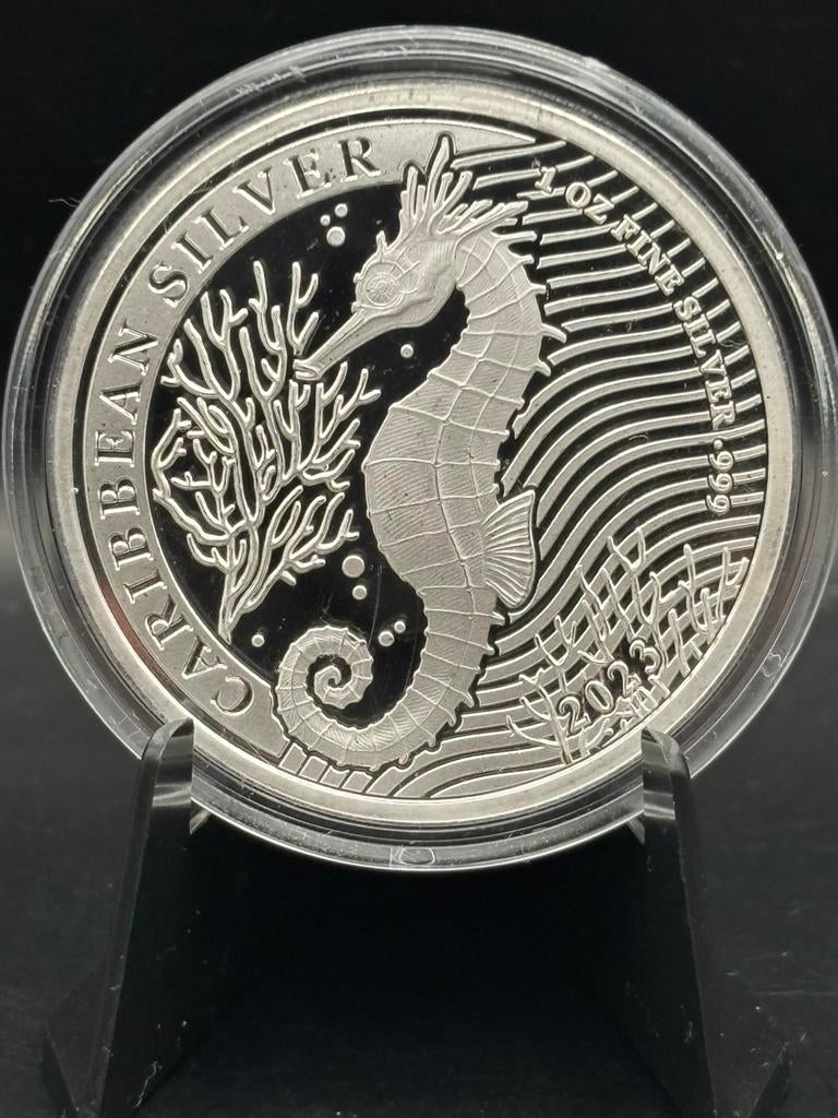 1oz Caribbean zilver - zeepaardje 2023 - barbados munt, Ophalen of Verzenden, Zilver