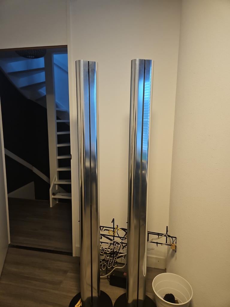 2x Artemide Megaron Halogeen Lampen - Gepolijst Aluminium, Ophalen, Gebruikt