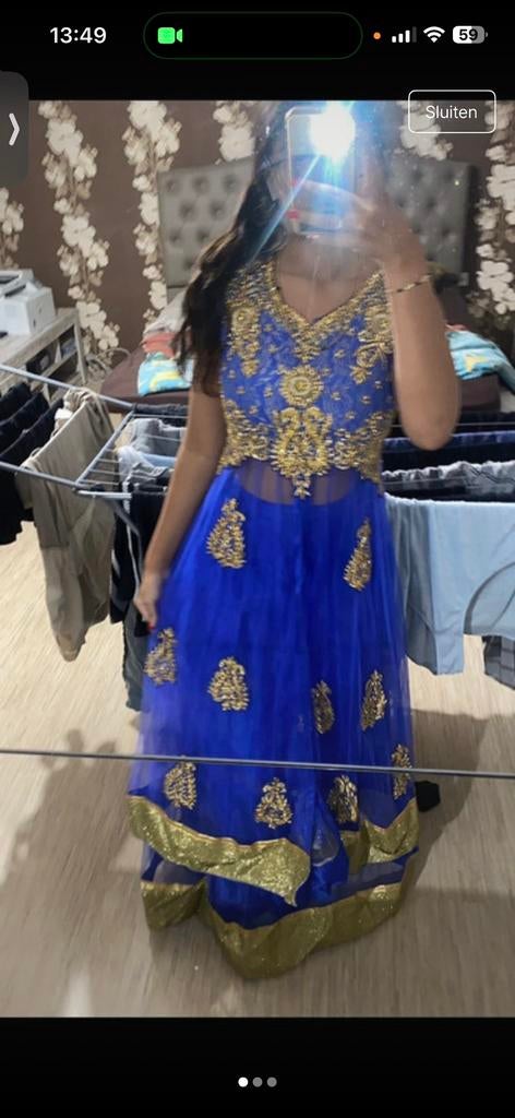 Blauwe indiase lengha, Kleding | Dames, Gelegenheidskleding, Ophalen of Verzenden, Zo goed als nieuw, Blauw, Overige typen