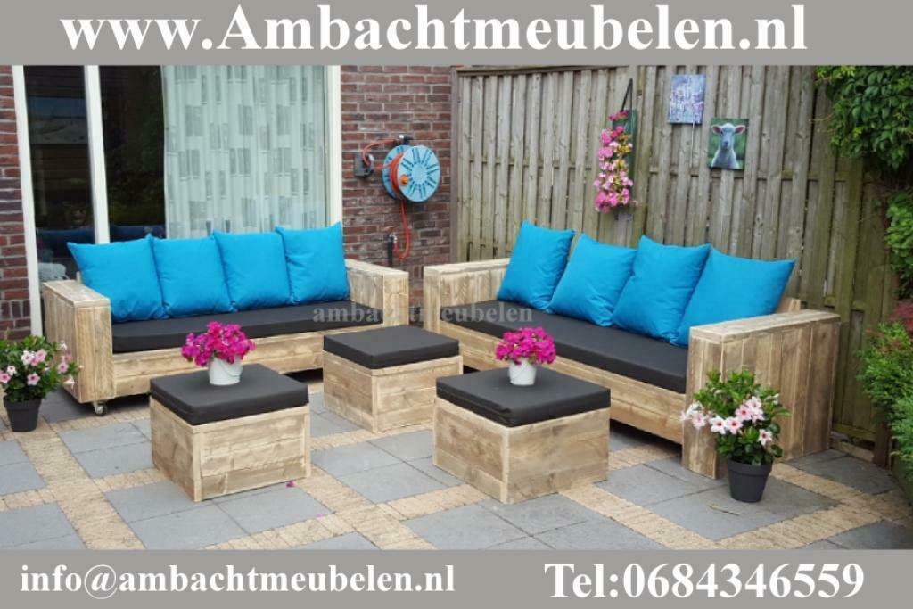 steigerhout tuinset en Loungeset SHOWROOM ELKE DAG OPEN