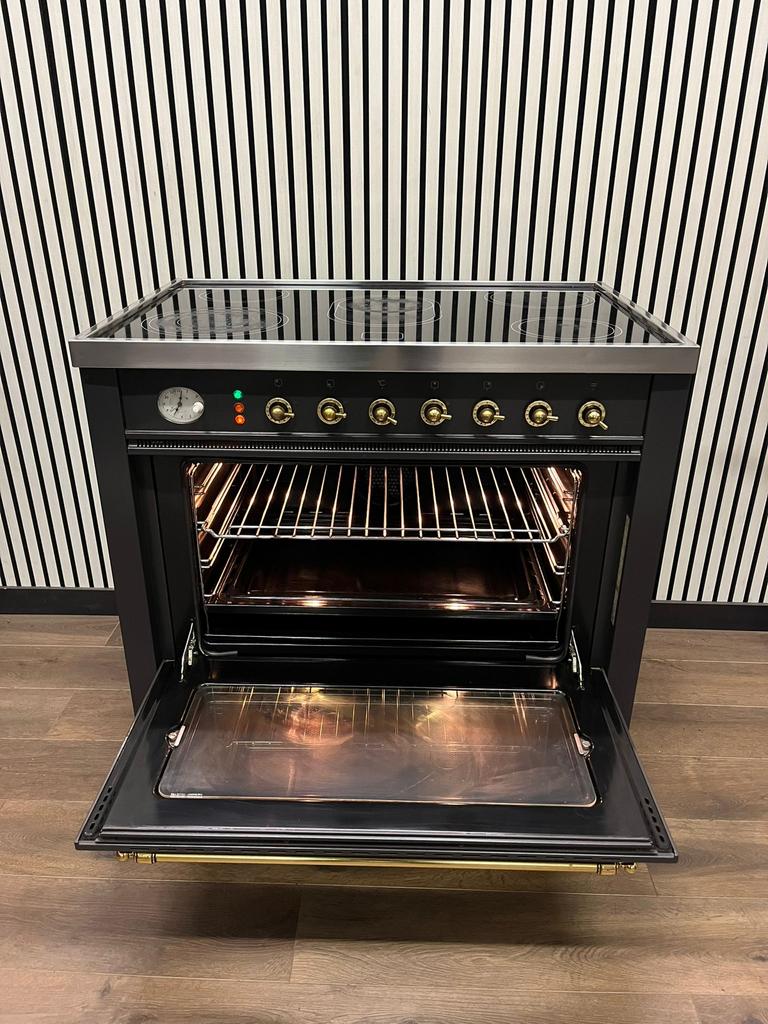 Luxe Boretti keramisch Fornuis antraciet/messing 90 cm, Fornello Esperta, Ophalen of Verzenden, Zo goed als nieuw, Energieklasse A of zuiniger