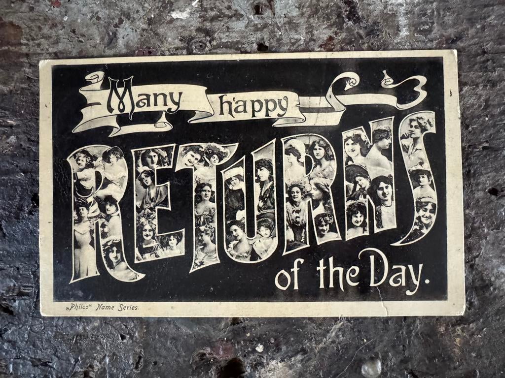 Oude kaart, many happy returns, 1906, Ophalen of Verzenden, Voor 1920