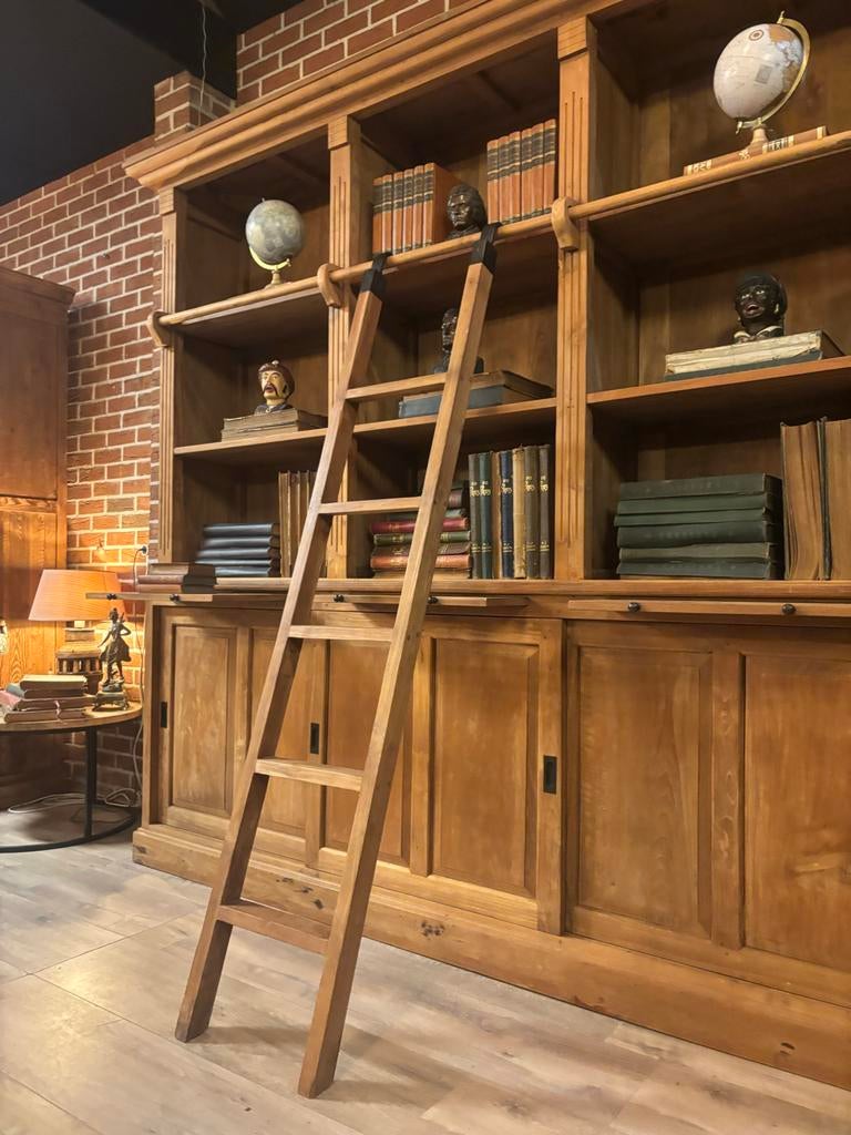 Massief Teak Boekenkast met Ladder, Ophalen, 200 cm of meer, Info@chesterfieldjunkie.nl, Teakhout