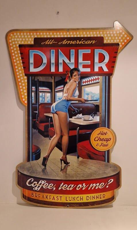Metaal, deluxe XXL, diner, wandbord, pin-up, USA, coffee, Ophalen of Verzenden, Nieuw