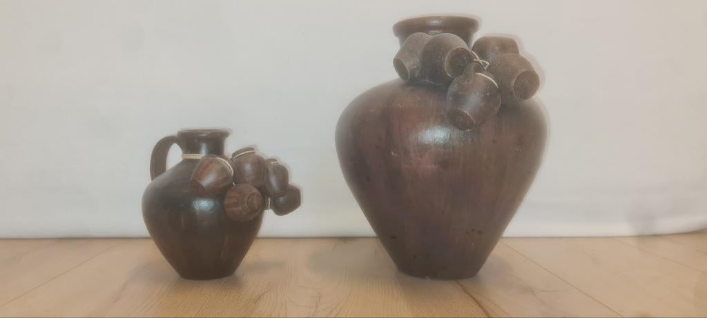 Set van 2 Decoratieve Kruiken met miniatuur kruikjes, Steen, Overige kleuren, Ophalen of Verzenden, Zo goed als nieuw