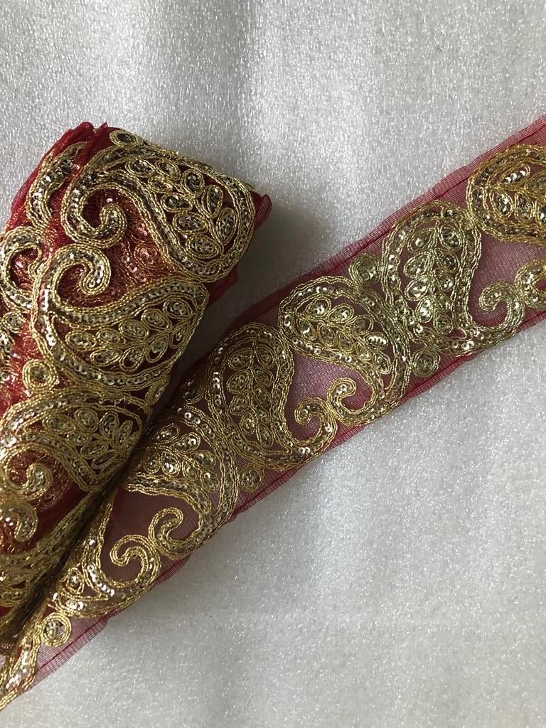 Sierband - 7 cm breed - rood / goudkleur - 2,75 € per meter, Ophalen of Verzenden, Zo goed als nieuw, Lint, Band of Elastiek