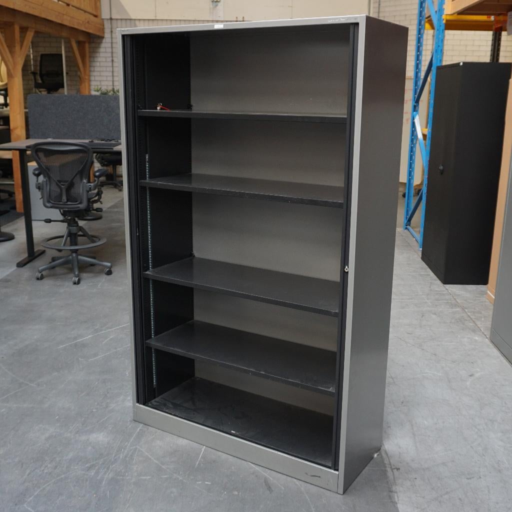 Ahrend Roldeurkasten| 195x120x45 cm Zilvergrijs/Zwart, 100 tot 150 cm, -, -, Ophalen of Verzenden