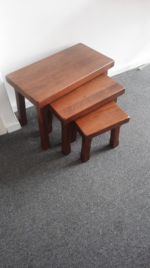 Vintage Eiken Miniset - Goede Staat, Huis en Inrichting, Tafels | Bijzettafels, Ophalen, Gebruikt, Vintage, 55 tot 75 cm