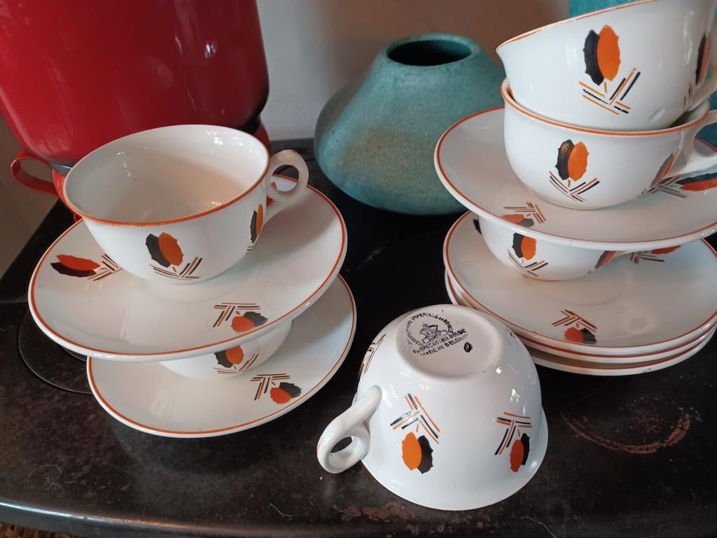 6 kop en schotel  nimy belgium, Antiek en Kunst, Ophalen of Verzenden