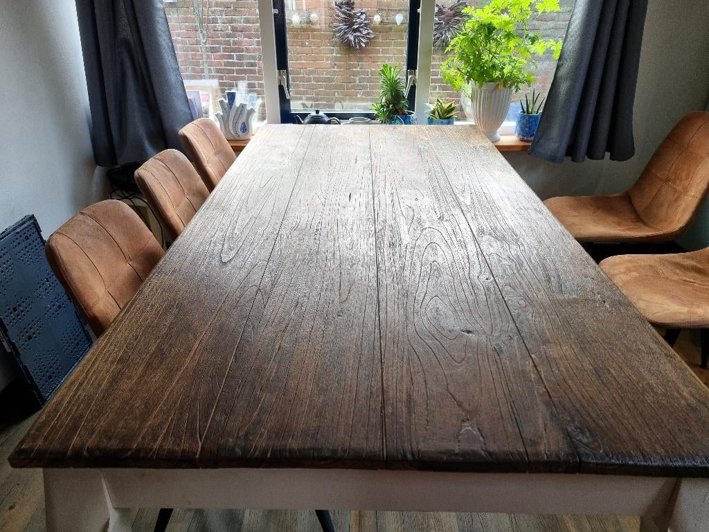 Grote eetkamertafel, teakhout, Ophalen, Gebruikt, Teakhout, 200 cm of meer