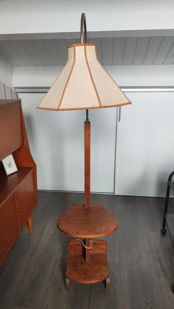 Vintage Vloerlamp met Tafeltje, Huis en Inrichting, Lampen | Vloerlampen, Ophalen, Gebruikt, Vintage, Stof