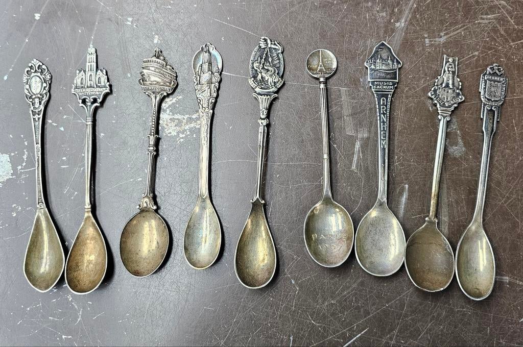 9 Vintage Theelepeltjes Souvenirs, Ophalen of Verzenden