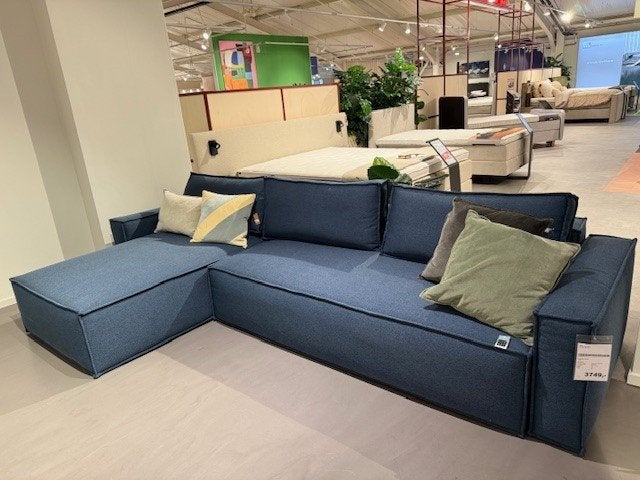 Showroom slaapbank Newilla met lounger, Ophalen, Blauw, Tweepersoons, 140 cm