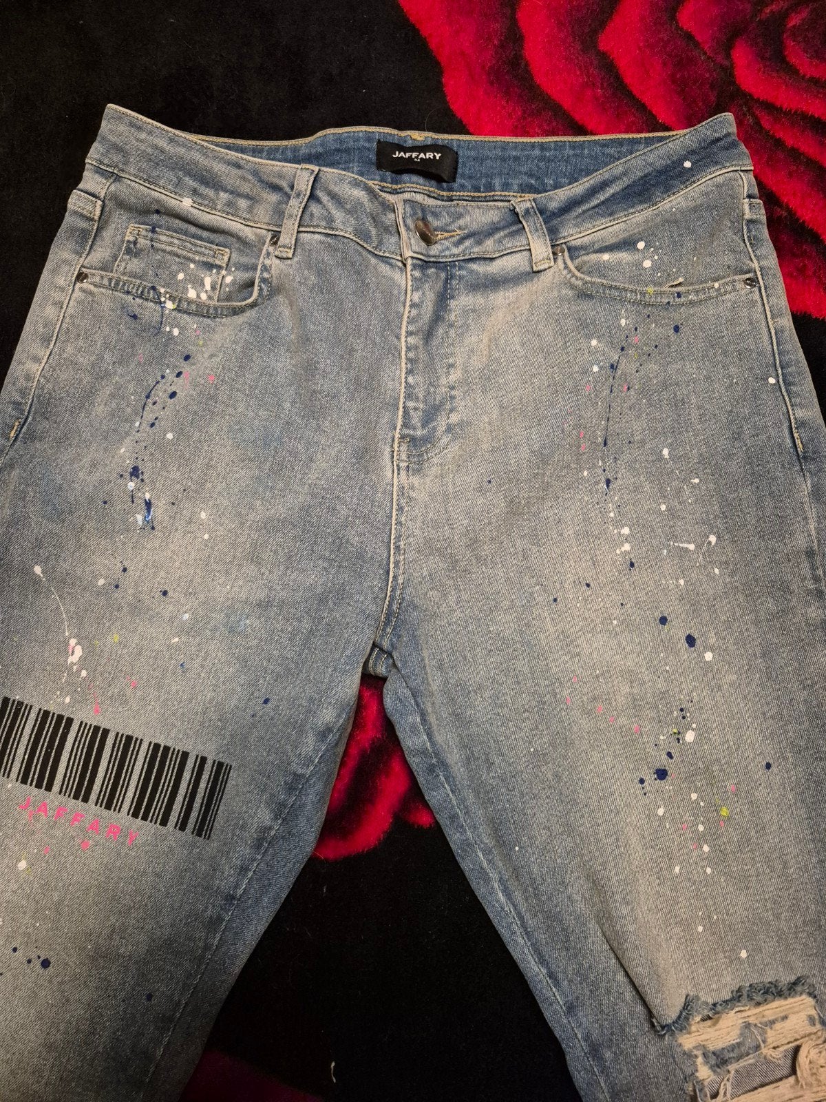 Jaffary jeans met verfspatten, Ophalen, Blauw, Zo goed als nieuw, Jaffary