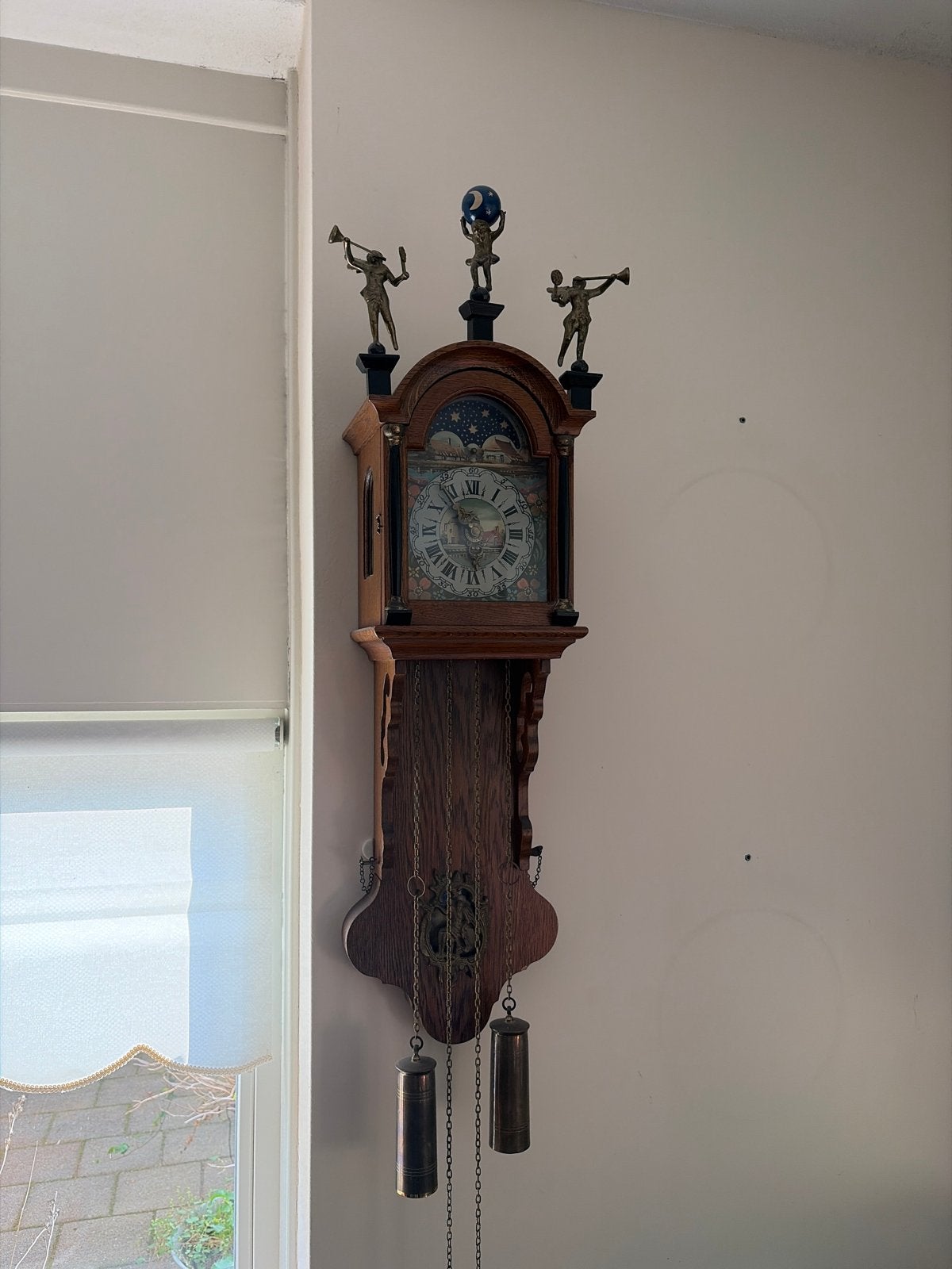 Antieke Friese Staartklok met Maanstand en Bellen, Antiek en Kunst, Ophalen