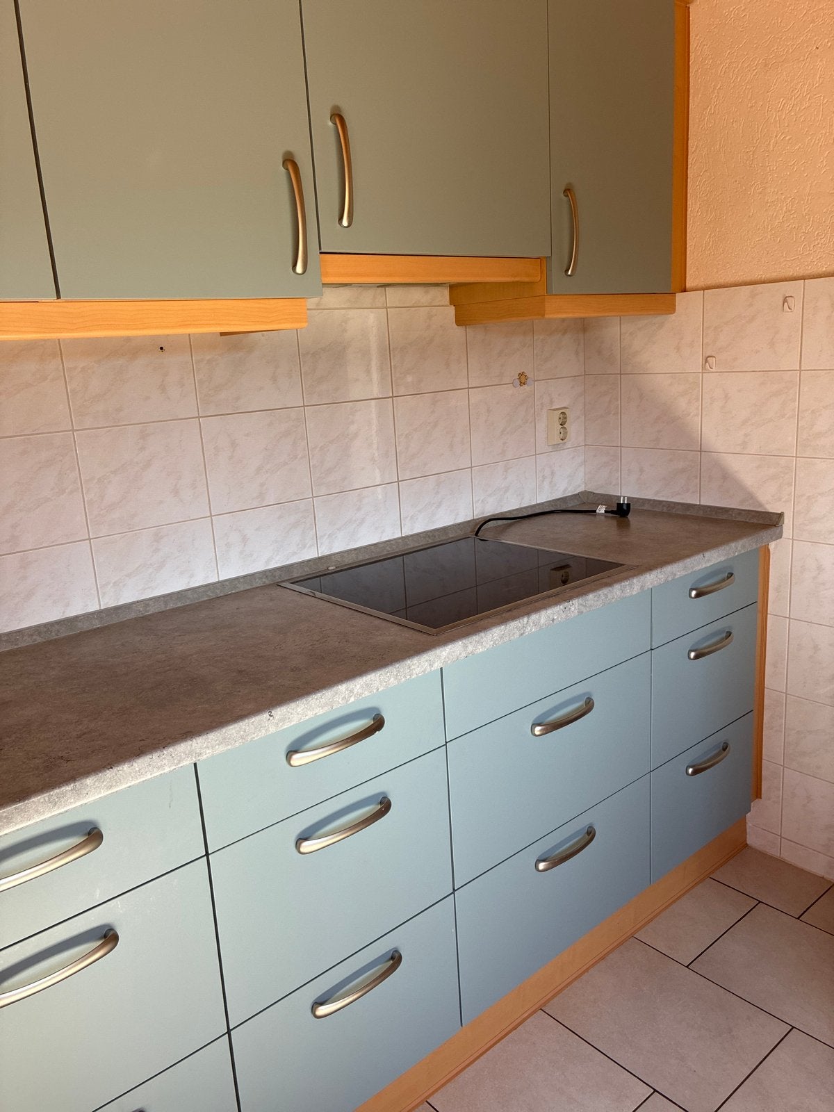 Complete keuken met inbouwapparatuur - Grijs/Hout, Gebruikt, Blauw, Hoekkeuken, Ophalen of Verzenden