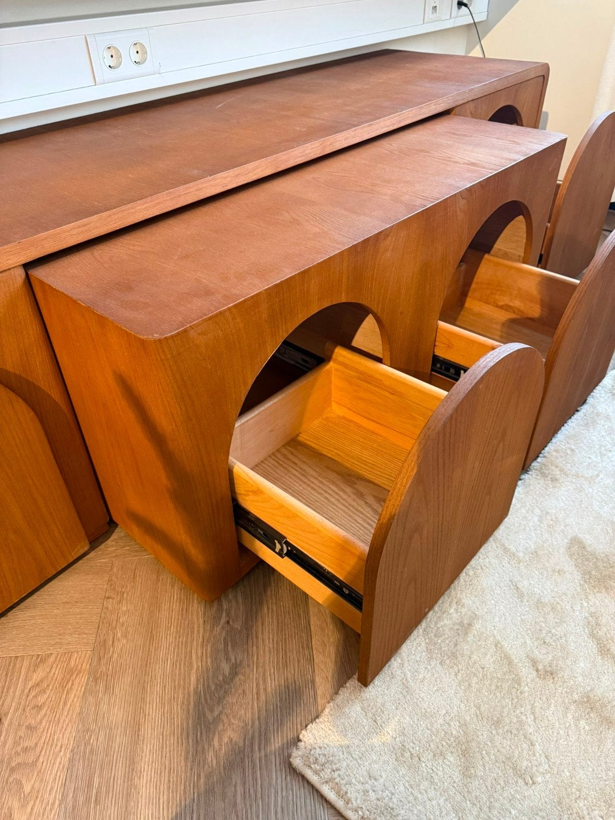 Japandi TV Meubel + Salontafel | Handgemaakt Eiken, Huis en Inrichting, Ophalen, 150 tot 200 cm, Vintage, Mid-century, Jaren '70, Japandi