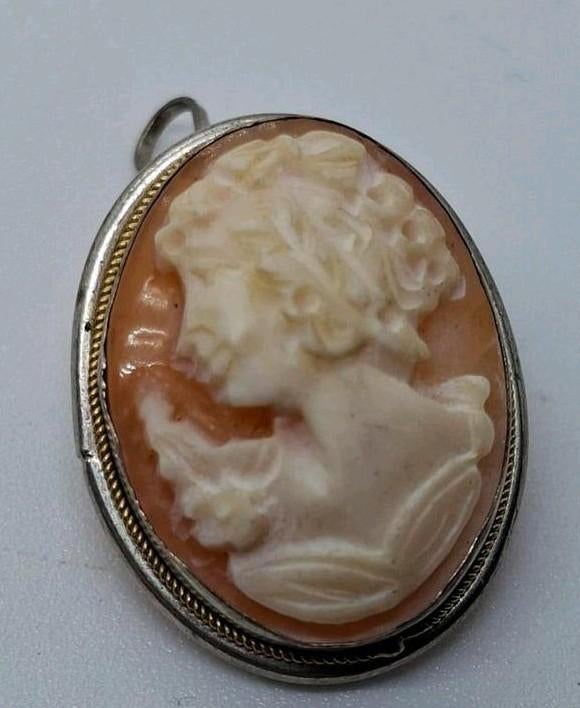 Zilveren Camee Broche/Kettinghanger 2.9 cm, Ophalen of Verzenden, Zilver