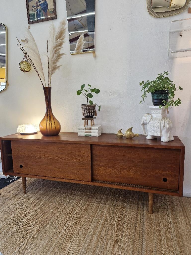 Vintage kast/ lowboard / dressoir teak 70s ronde greep, Ophalen, Gebruikt, ., Vintage