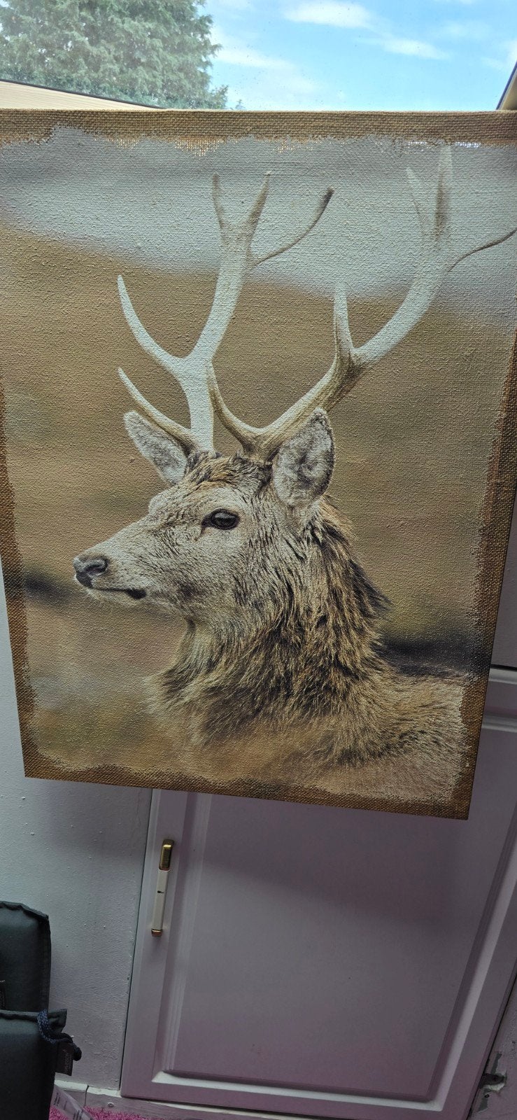 Schilderij van hert op linnen 80×57, Ophalen