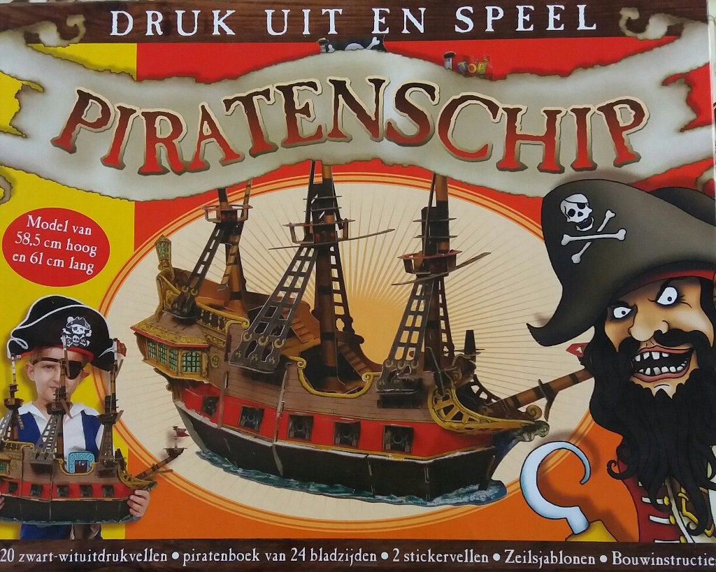 Bouwpakket Piratenschip - Druk uit en Speel, Hobby en Vrije tijd, Voertuigen, O, O, Nieuw