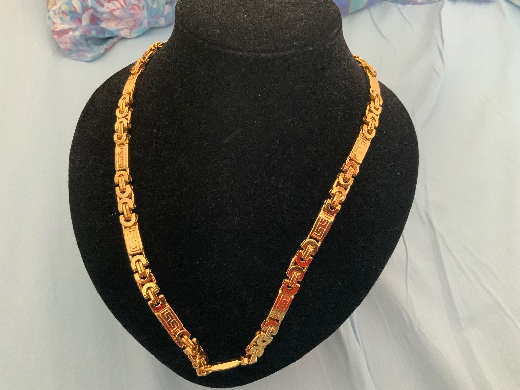 Platte koningsketting verguld goud rvs. 56 cm lang,8mm breed, Sieraden, Tassen en Uiterlijk, Kettingen, Ophalen, Nieuw, Goud, Overige materialen