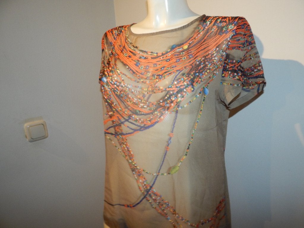 Moschino cheapandchic voile top kettingen print kleur 40, Maat 38/40 (M), Meerkleurig, Zo goed als nieuw, Korte mouw