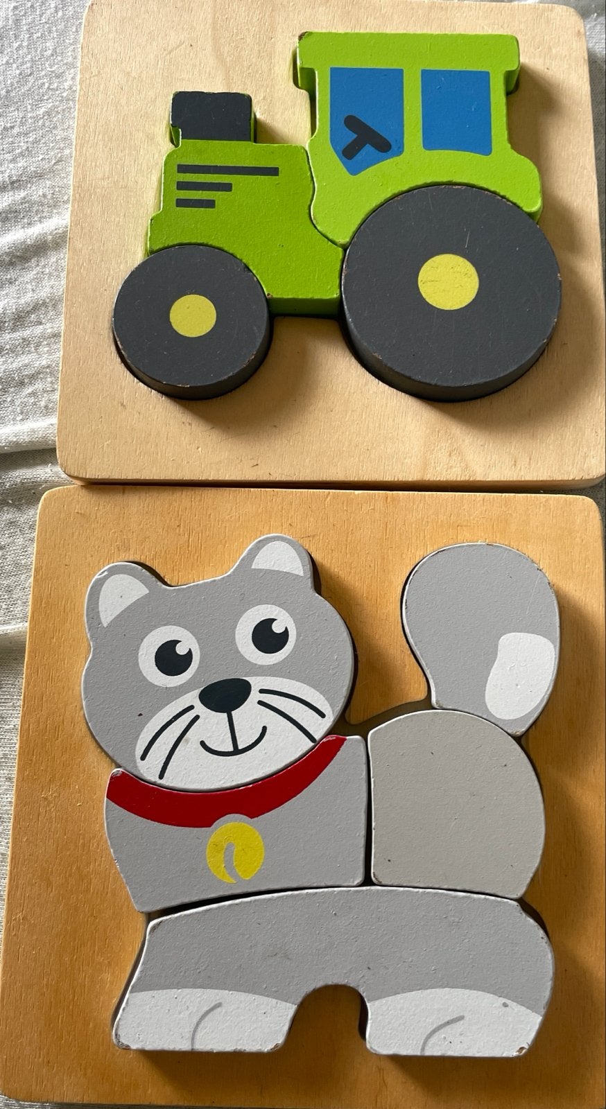 Houten kinderpuzzels: tractor en kat, Ophalen, 2 tot 4 jaar, Gebruikt, Van hout