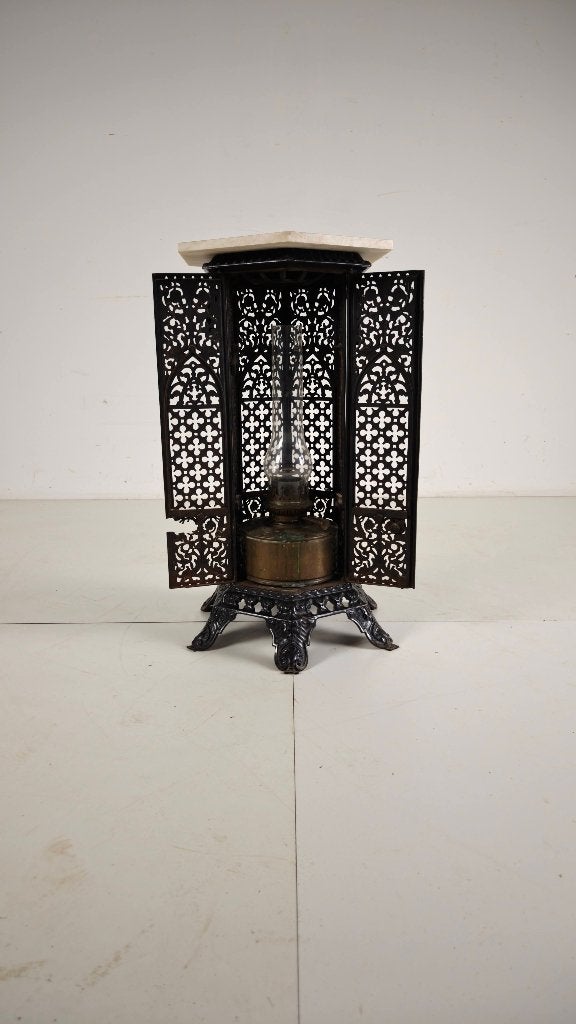 19e-eeuwse Oosterse gietijzeren sidetable met marmeren blad, Ophalen of Verzenden