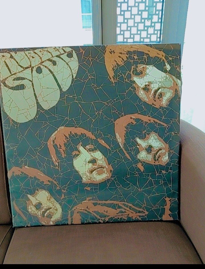 Mozaïek schilderij van The Beatles, Antiek en Kunst, Ophangklaar, Ophalen of Verzenden, Gemengde techniek, Overige materialen