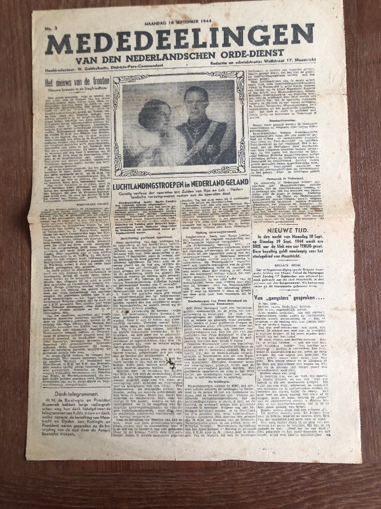 17-9-1944 Slag om Arnhem. Krant: Meededeelingen van den, Verzamelen, Verzenden, Nederland, Boek of Tijdschrift