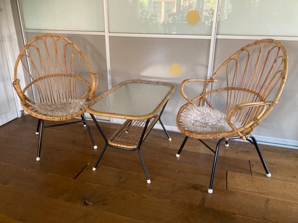 Rotan Rohe setje stoelen en tafel vintage retro, Ophalen