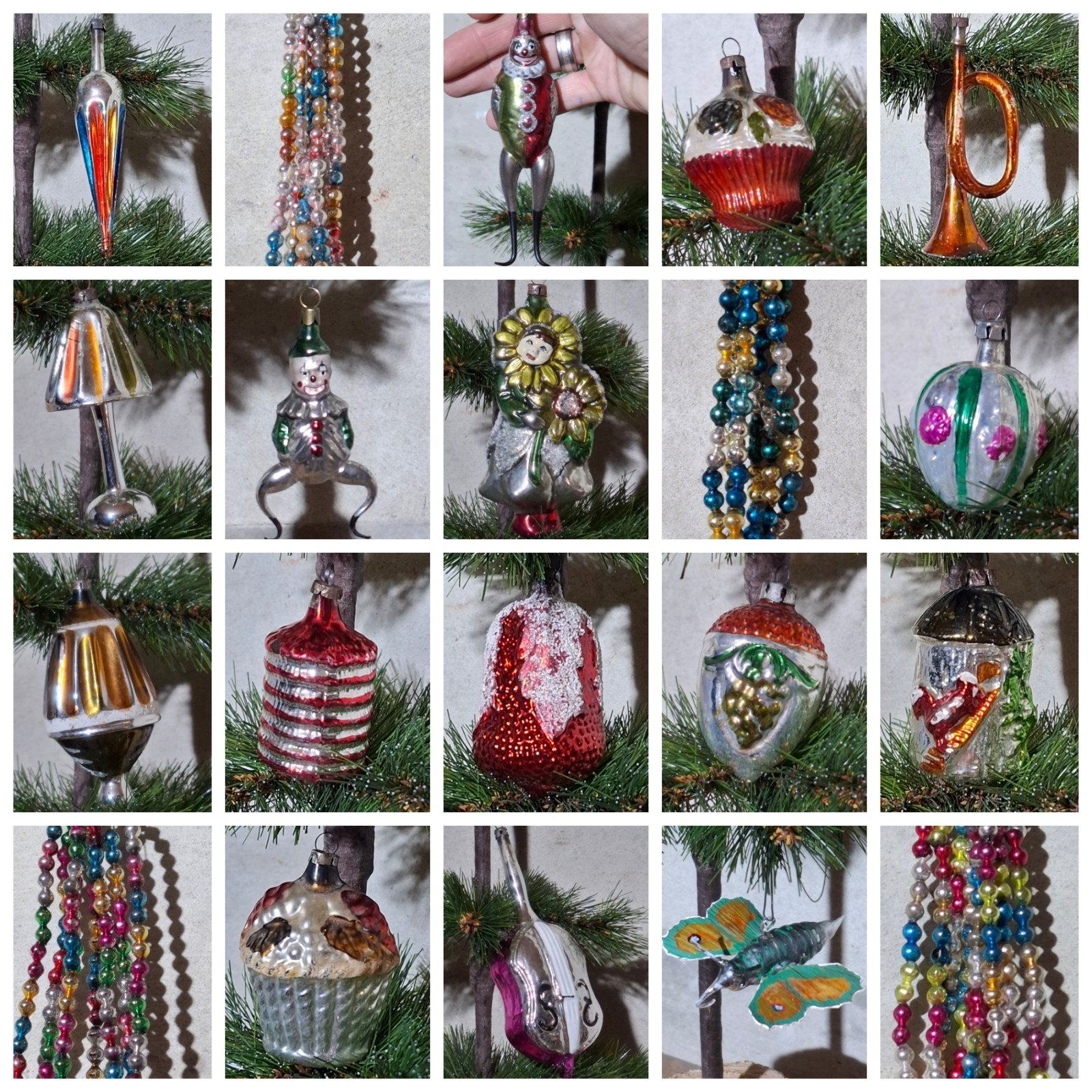 antieke vintage kerstballen mot vlinder clown kralen haan, Diversen, Ophalen of Verzenden, N, T, V