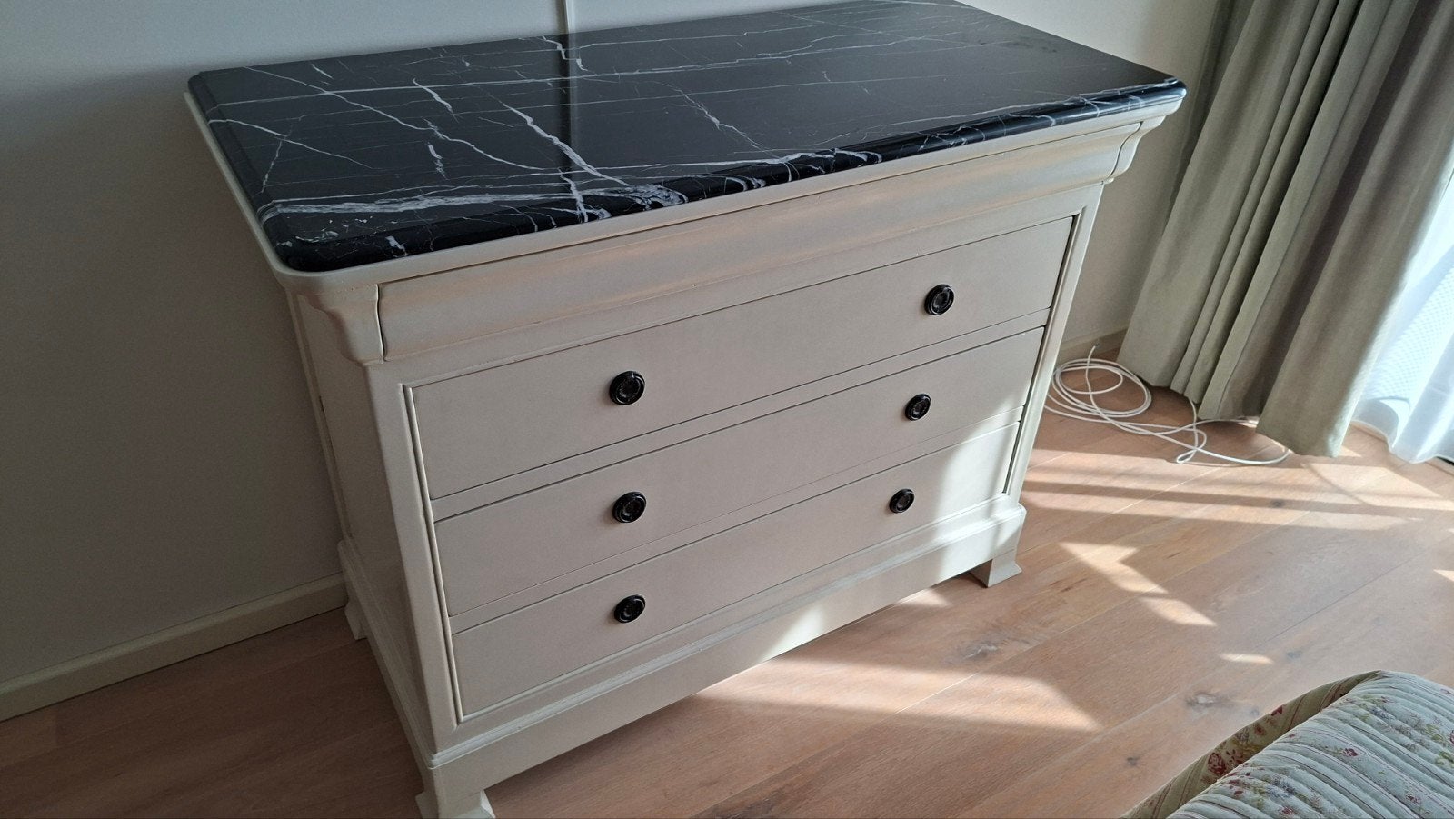 Commode met 4 laden en marmeren blad, Ophalen, Overige materialen, Gebruikt, 100 tot 150 cm