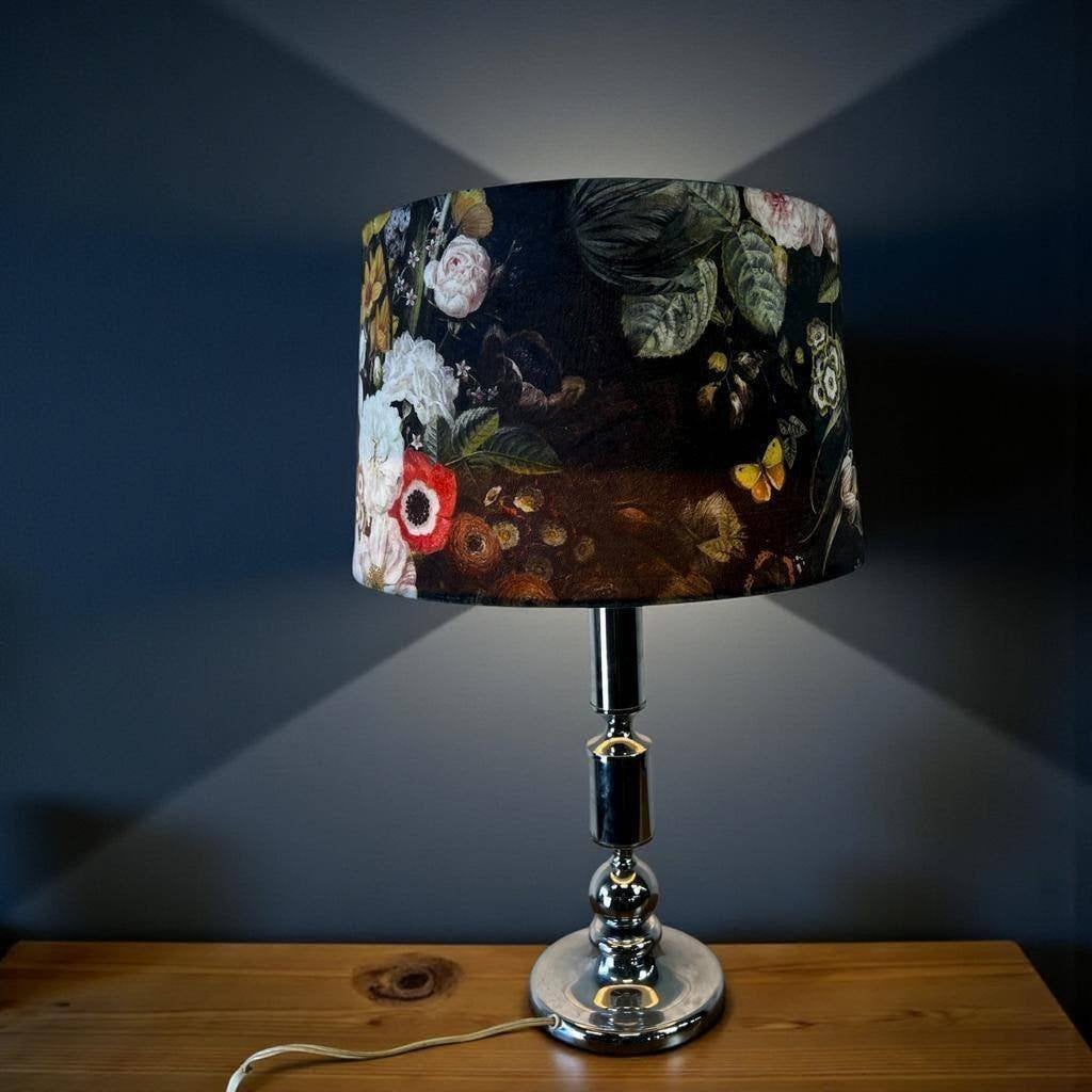 Vintage chromen tafellamp / lampadaire met gebloemde kap, Ophalen