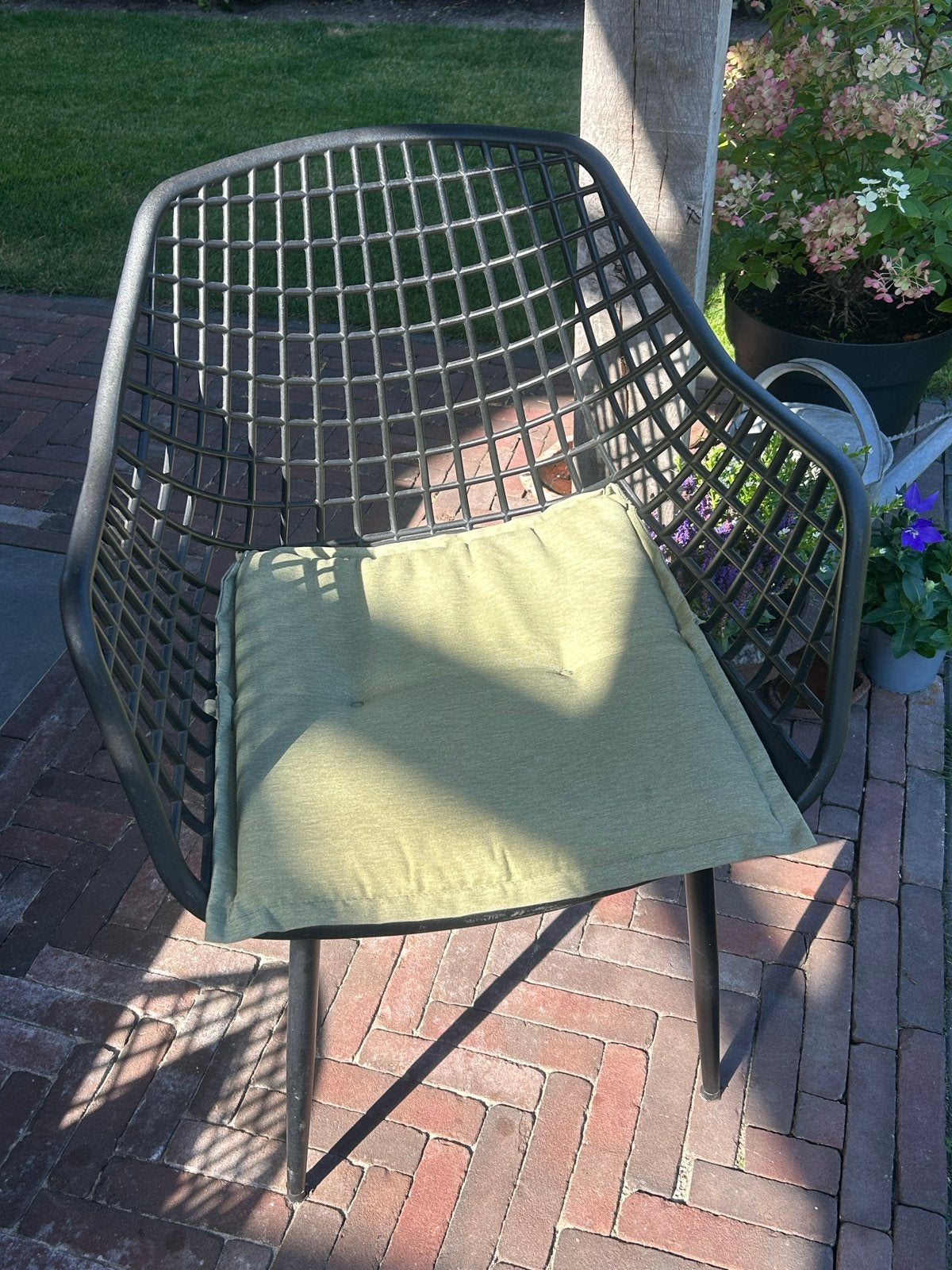 6x Moderne Webbing Kuipstoel Zwart  tuinstoel, Ophalen, Gebruikt, Kunststof