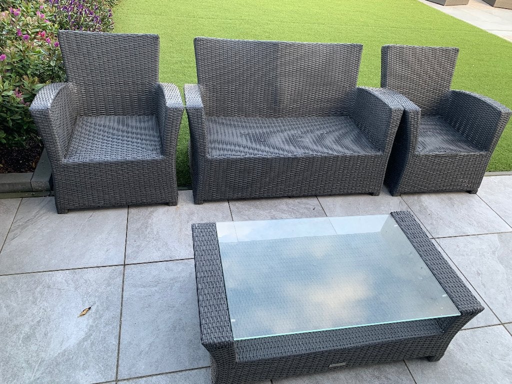 Wicker antraciet tuinset, Tuin en Terras, Ophalen, 4 zitplaatsen, Gebruikt, Bank
