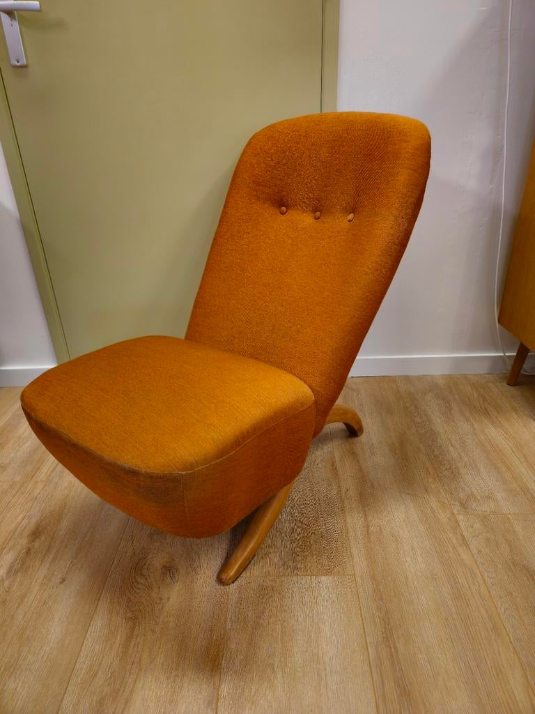 Vintage Theo Ruth Congo Fauteuil Stoel Oranje, Huis en Inrichting, Fauteuils, Stof, 50 tot 75 cm, 75 tot 100 cm, Ophalen