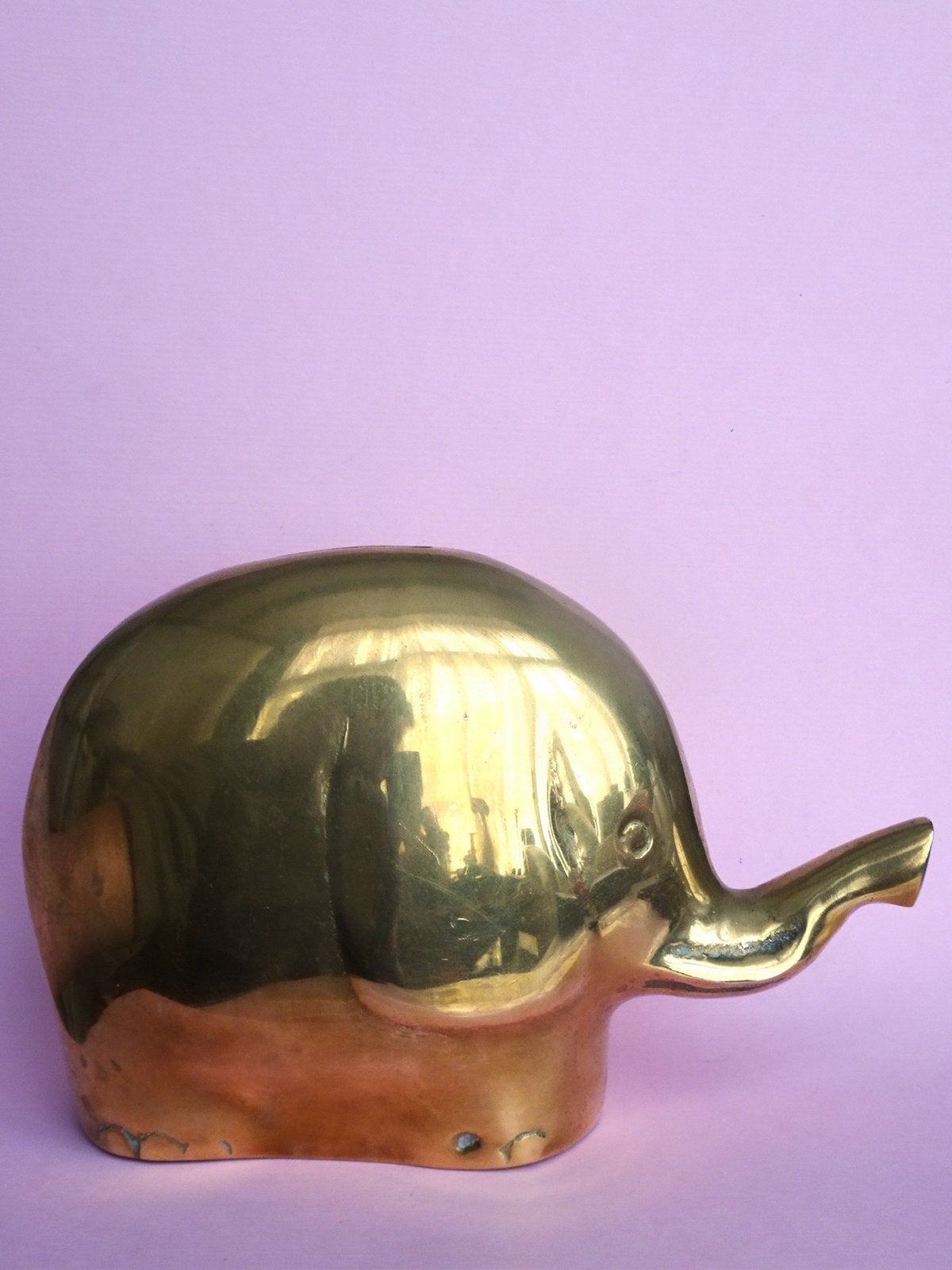 Vintage 70s messing koper olifant spaarpot beeldje goud klr, Verzamelen, Beelden en Beeldjes, Ophalen, Zo goed als nieuw, Dier